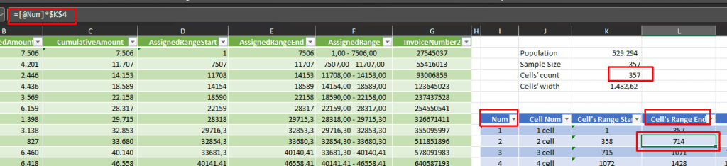 Monetary Unit Sampling Excel Cell's Range